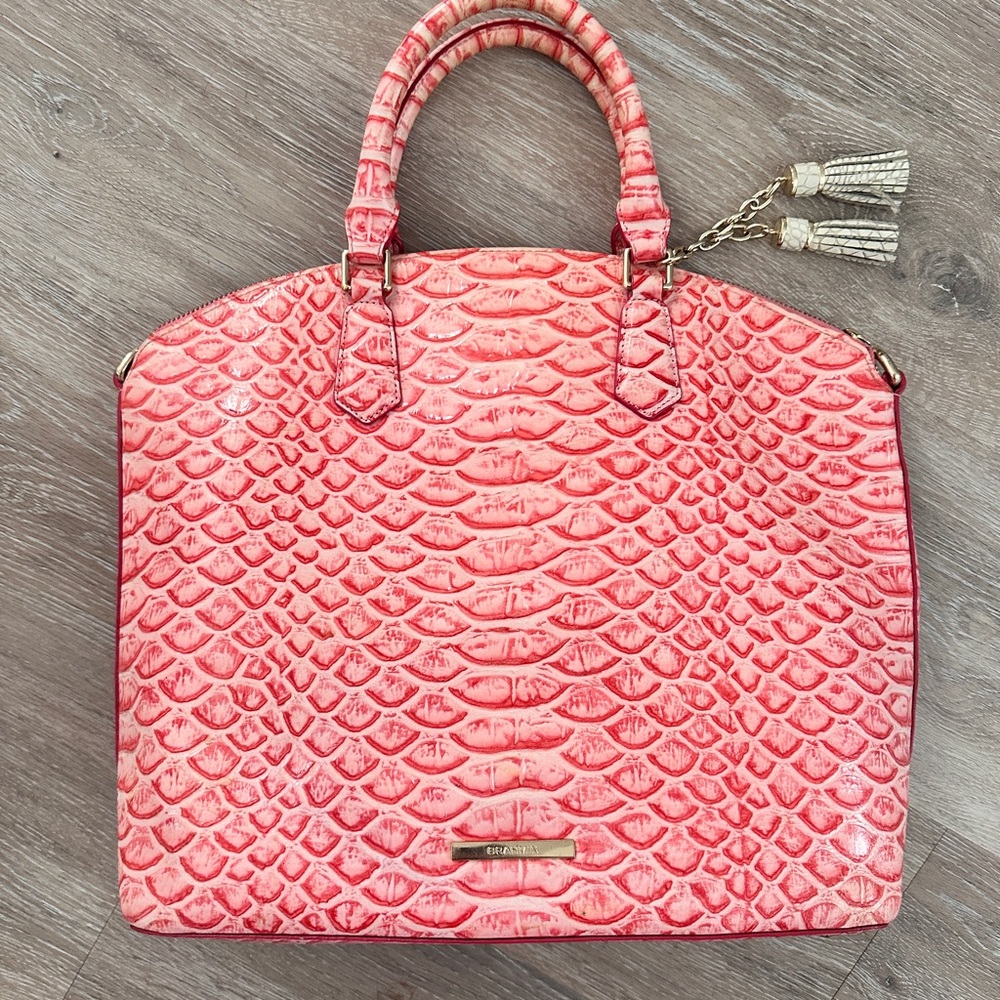 Brahmin Pink Textured Satchel Bag